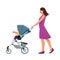 Baby carriage isolated on a white background. Kids transport. Strollers for baby boys or baby girls. Woman with baby