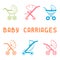 Baby carriages and strollers icons set