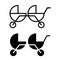 Baby carrige for twins. Two icons. Flat. Black and outline.