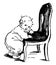 Baby on chair pulling himself, vintage engraving