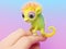 Baby chameleon resting on human finger. Lizard miniature. AI generated