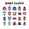 baby child infant fashion cloth icons set vector