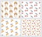 Baby and children seamless patterns with rainbow, lemons, ice creams, stars and hearts. Vector design