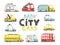 Baby city cars collection. Cute funny transport. Vector cartoon illustrations in simple childish hand-drawn Scandinavian style for