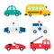 Baby city cars set. Funny transport. Cartoon vector illustration in simple childish flat style for kids. The fire engine