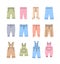 Baby clothes pants jeans rompers color line icons