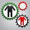 Baby clothes sign. Vector. Three connected gears with icons at g