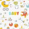 Baby clothes and toys hand drawn seamless pattern