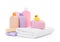 Baby cosmetic products, toy and towel isolated