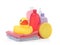 Baby cosmetic products, toy and towels isolated