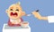 Baby Crying Refusing to Eat Vector Illustration