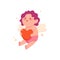 baby cupid sitting on the ground and holding red heart, valentine\'s day vector, love, cute and simple, cartoon, sticker