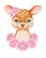 Baby Deer and roses. Hand drawn cute fawn. Watercolor