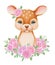 Baby Deer and roses. Hand drawn cute fawn. Watercolor