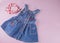 Baby denim dress with berries and accessorie headband