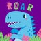 Baby dinosaur poster. Kids artwork with cute little dino character, funny monster fashion print. Vector tiny dragon banner