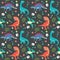 Baby Dinosaur Seamless Pattern Colorful Vector Illustration Dark Background