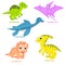 Baby dinosaur set vector illustration Plesiosaur, pterodactyl, triceratops, spinosaurus, saurolophus dinosaur cartoon Fun