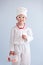 Baby doctor, medical profession, physician, medicine, health care, doctor, uniform, child in white gown, boy doctor, uniphorm