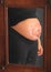 Baby drawn on belly of pregnant woman in mirror
