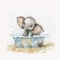 Baby elephant bathes