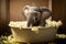 Baby elephant in a bathtub