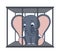 The baby elephant is crying in the cage. Concept illustration about animal cruelty at zoos and circuses. International