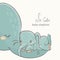 Baby elephant with his mother drawing, cute family illustration