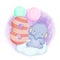 Baby elephant`s eighth birthday watercolor