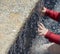 A baby explores a fountain