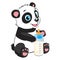 Baby Feed Theme. Cute Baby Panda With Feeding Bottle.