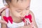 Baby feeding with liquid medicine with a syringe