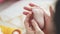 Baby feet in mother hands. Tiny Newborn Baby`s feet on female Heart Shaped hands closeup. Mom and her Child. Happy Family concept.