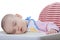 Baby fell asleep while feeding on a white background isolate