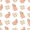 Baby floral rabbit bunny pattern in beige color. Pastel rabbit animal seamless print, easter vector surface design