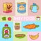 Baby food formula puree vector illustration. Nutrition for kids. Babies bottles and feeding. First meal product