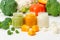 Baby food. Variation of the three homemade vegetable puree in jar. Pumpkin puree, cauliflower puree and broccoli puree