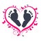 Baby foot prints with butterfly newborn baby greeting card vector background