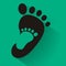 Baby footprint in adult foot icon. Kids shoes store icon. Family sign. Parent and child symbol. Adoption emblem. Charity campaign.