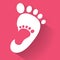 Baby footprint in adult foot icon. Kids shoes store icon. Family sign. Parent and child symbol. Adoption emblem. Charity campaign.