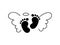 Baby footprint with angel wings. Vector illustration