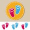 Baby Footprint - Girl And Boy Outline Icons With Shadow - Colorful Vector Illustration - Isolated On White