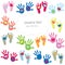 Baby footprint and hands kids colorful greeting card vector