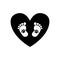 Baby footprints with pet pawprints inside of black heart