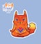 Baby fox in lotus meditation. Cute decorative patch in vector