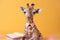 baby giraffe looking like a teenager student or pupil ready to study created with Generative AI technology