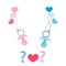 Baby girl, baby boy soother with hearts balloon. Coming soon baby. Baby gender reveal symbol