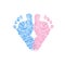 Baby girl. Baby boy. Twin. Baby gender reveal. Baby foot print made of finger prints