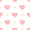 Baby girl birth announcement seamless pattern. It`s a Girl and pink hearts with a golden crown. Background with pink