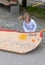 Baby. Girl. Boat. Playing. Cardboard. Toys